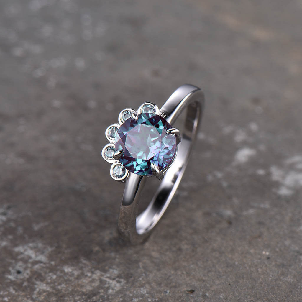 Floral Alexandrite And Dianond Engagement Ring Five Stones