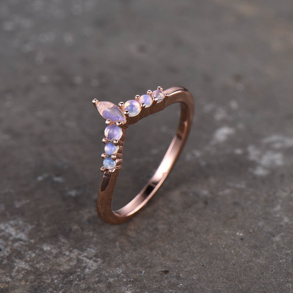 14K/18K Rose Gold Curved Moonstone Wedding Band