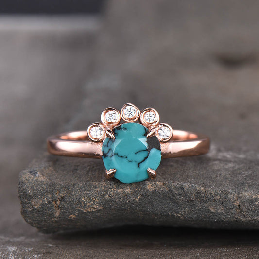 Floral Turquoise And Dianond Engagement Ring Five Stones