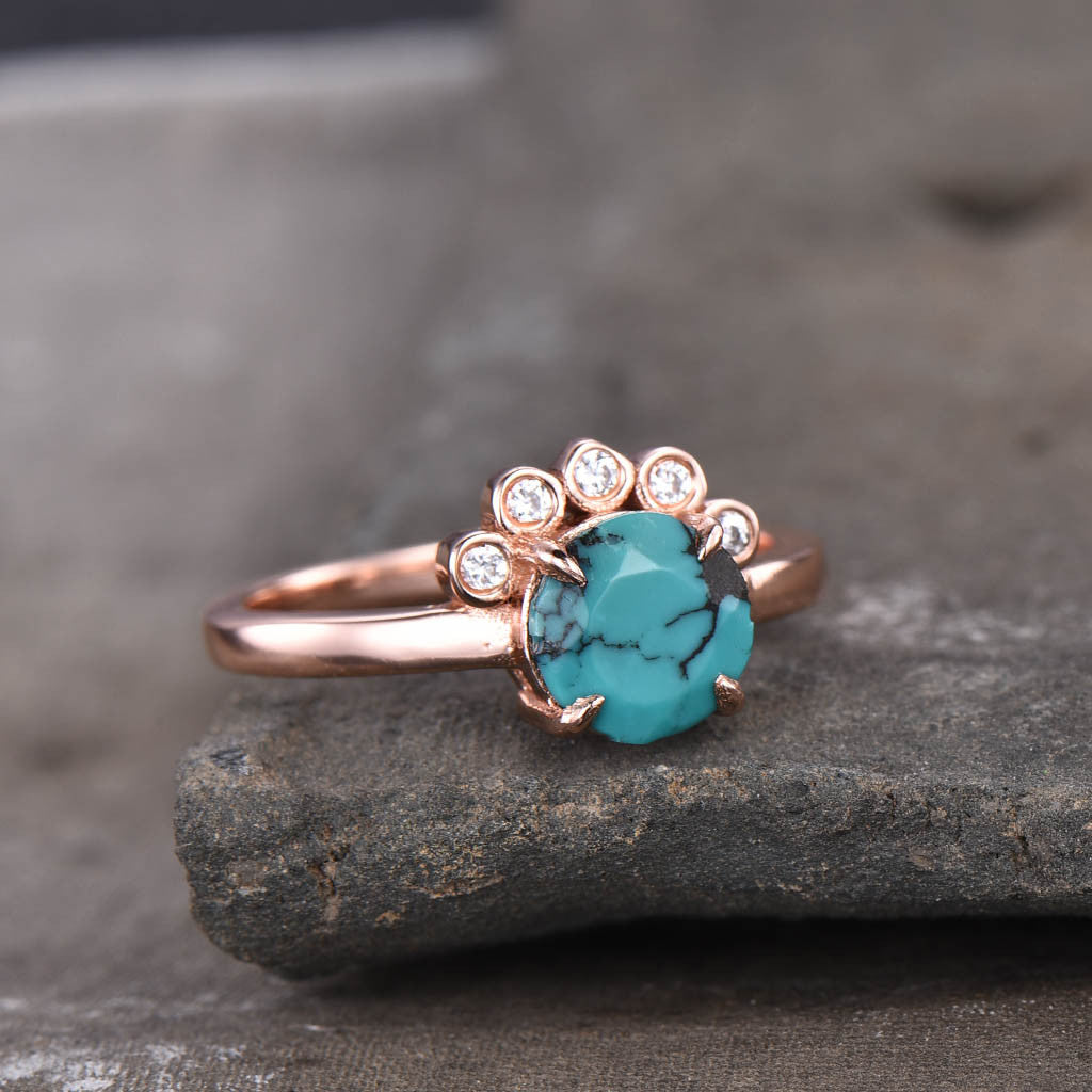 Floral Turquoise And Dianond Engagement Ring Five Stones