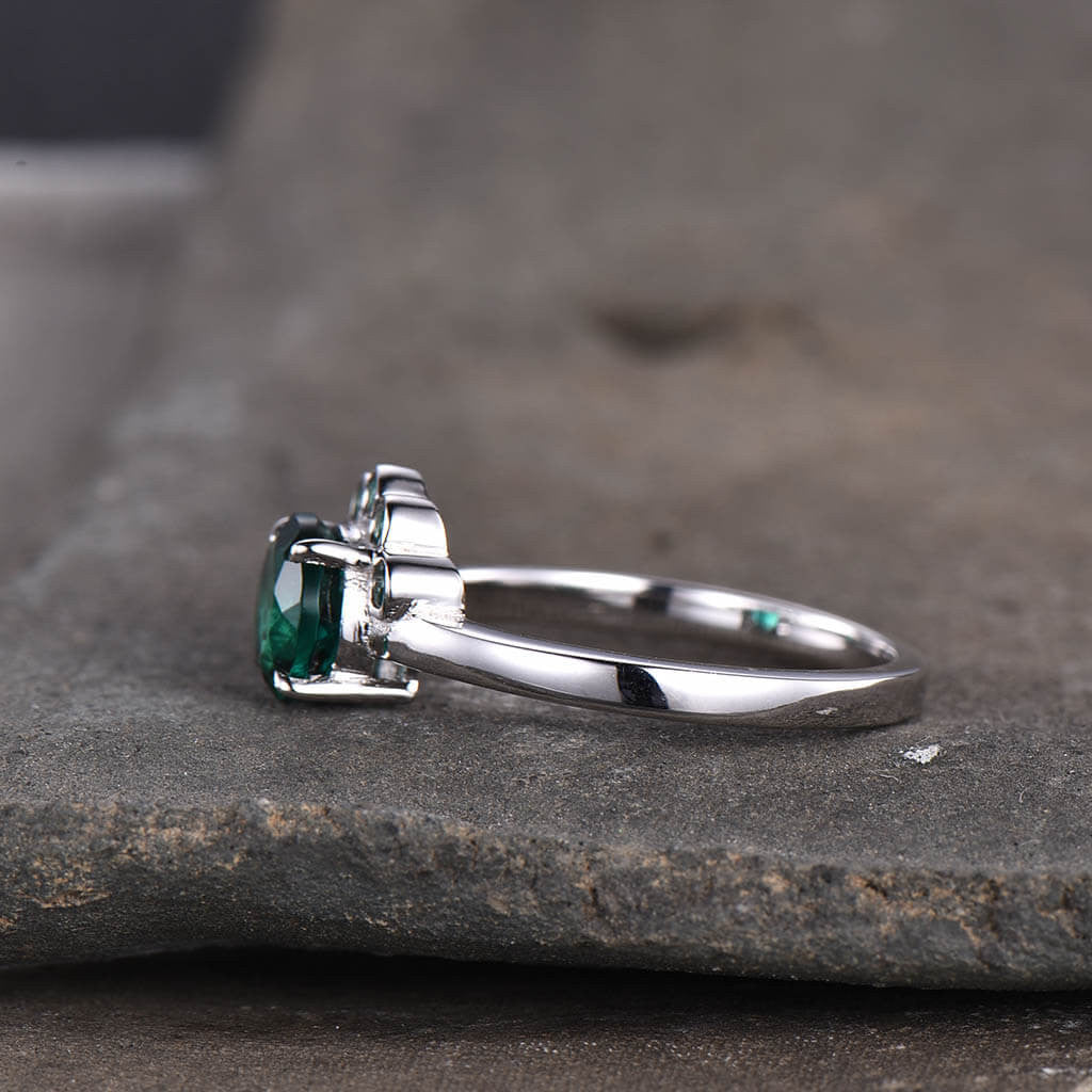 Floral Emerald And Dianond Engagement Ring Five Stones