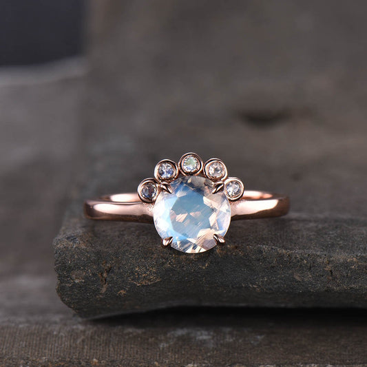 Floral Rainbow Moonstone Engagement Ring Five Stones