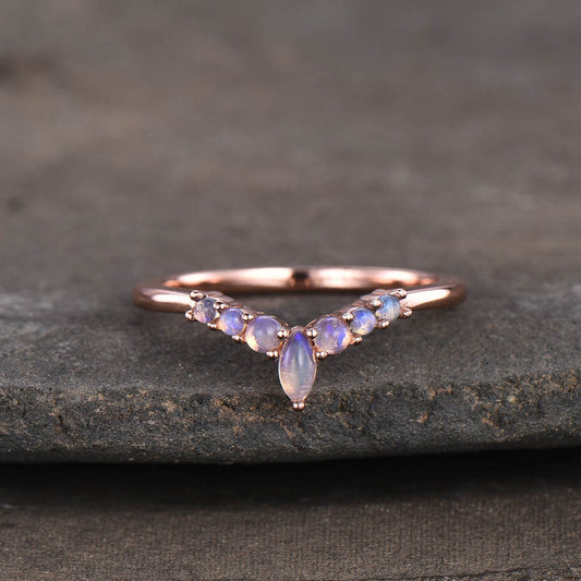 14K/18K Rose Gold Curved Moonstone Wedding Band