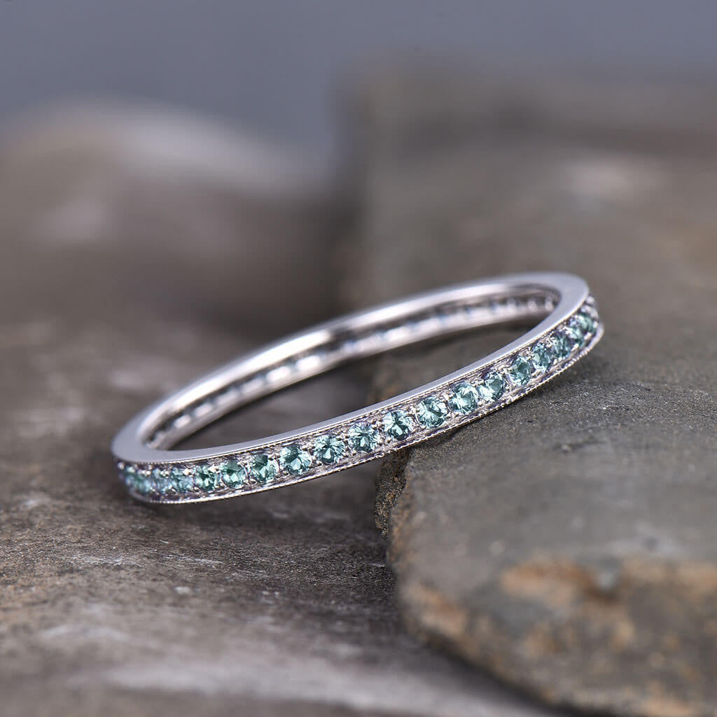 14K White Gold Antique Full Eternity Alexandrite Wedding Band Channel Set