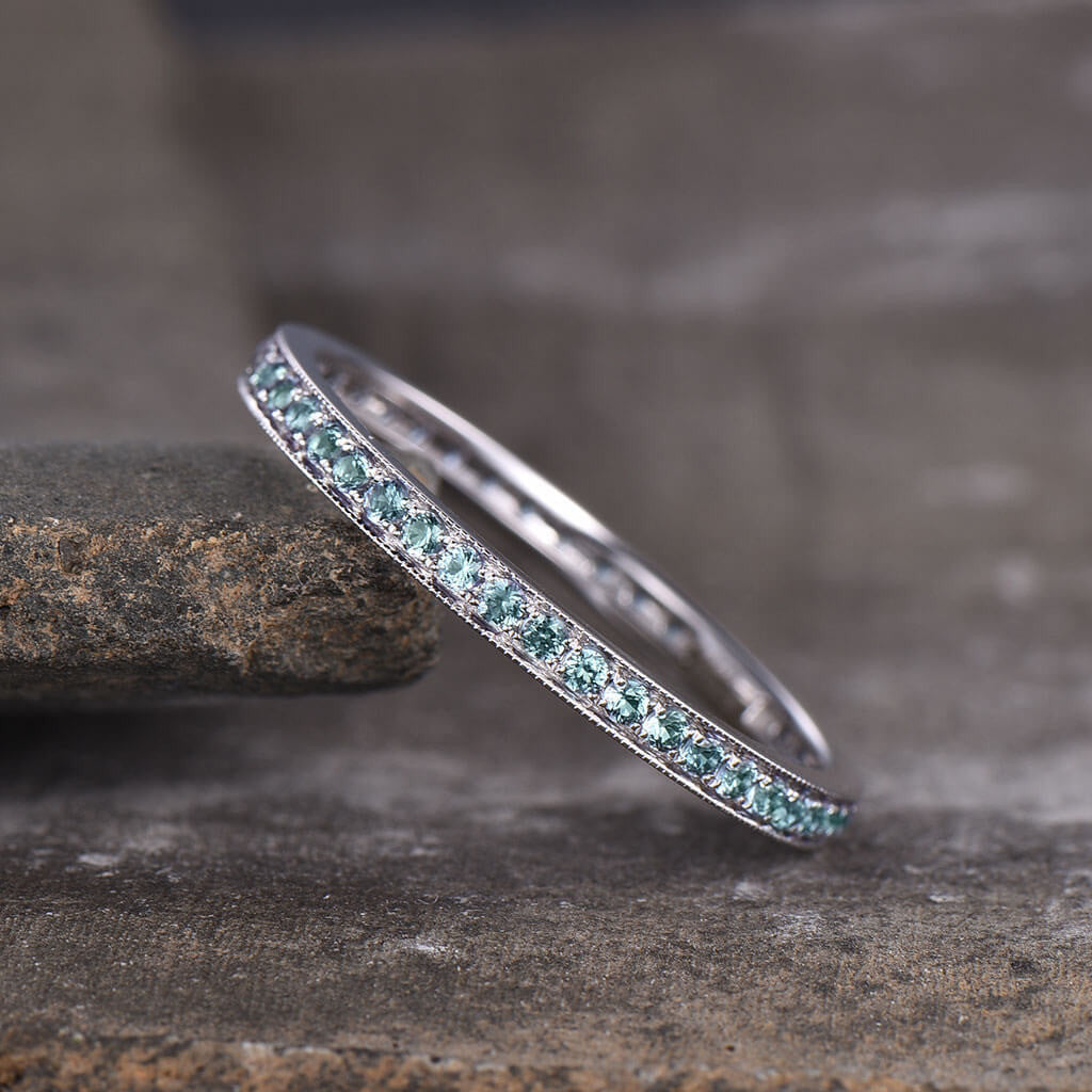 14K White Gold Antique Full Eternity Alexandrite Wedding Band Channel Set
