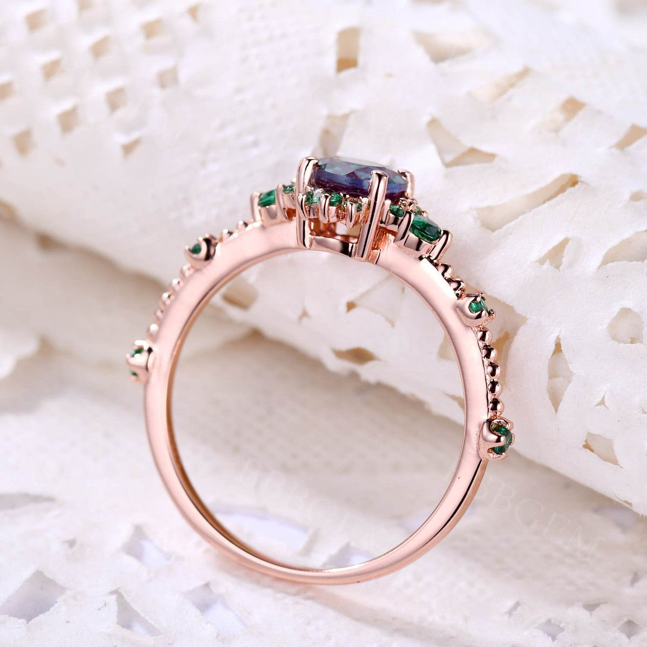 5mm Dainty Round Cut Alexandrite Engagement Ring Emerald Wedding Band