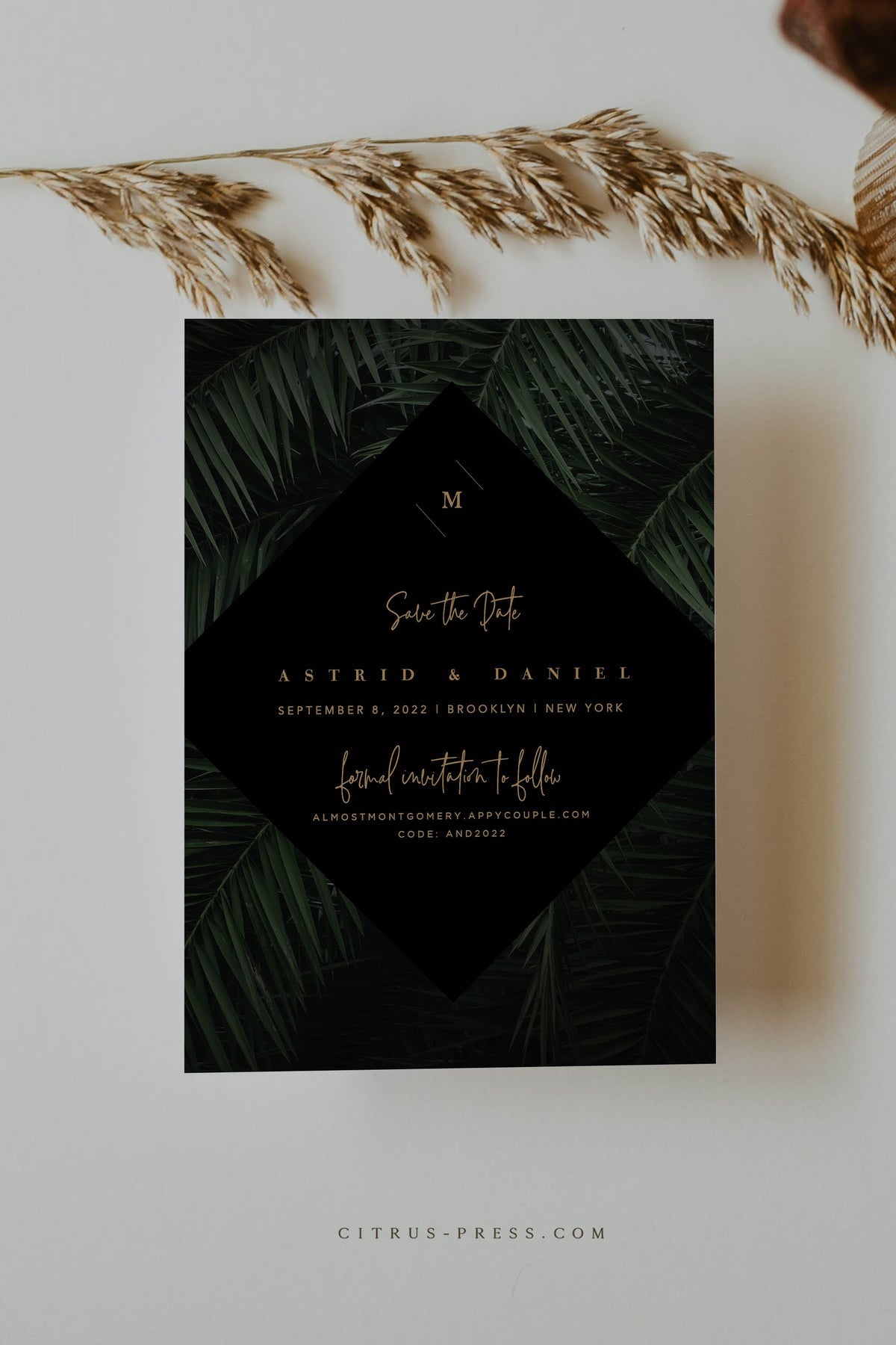 Dark Moody Tropical Save The Date | Astrid