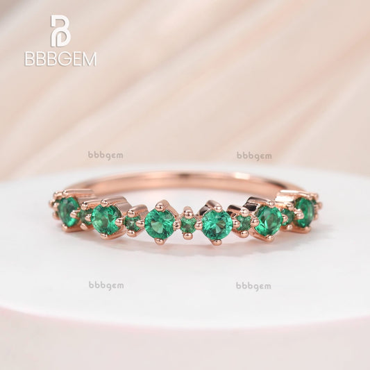 Delicate Shared-Prong Eternity Band Lab Emerald 13pcs Anniversary Band in Rose Gold