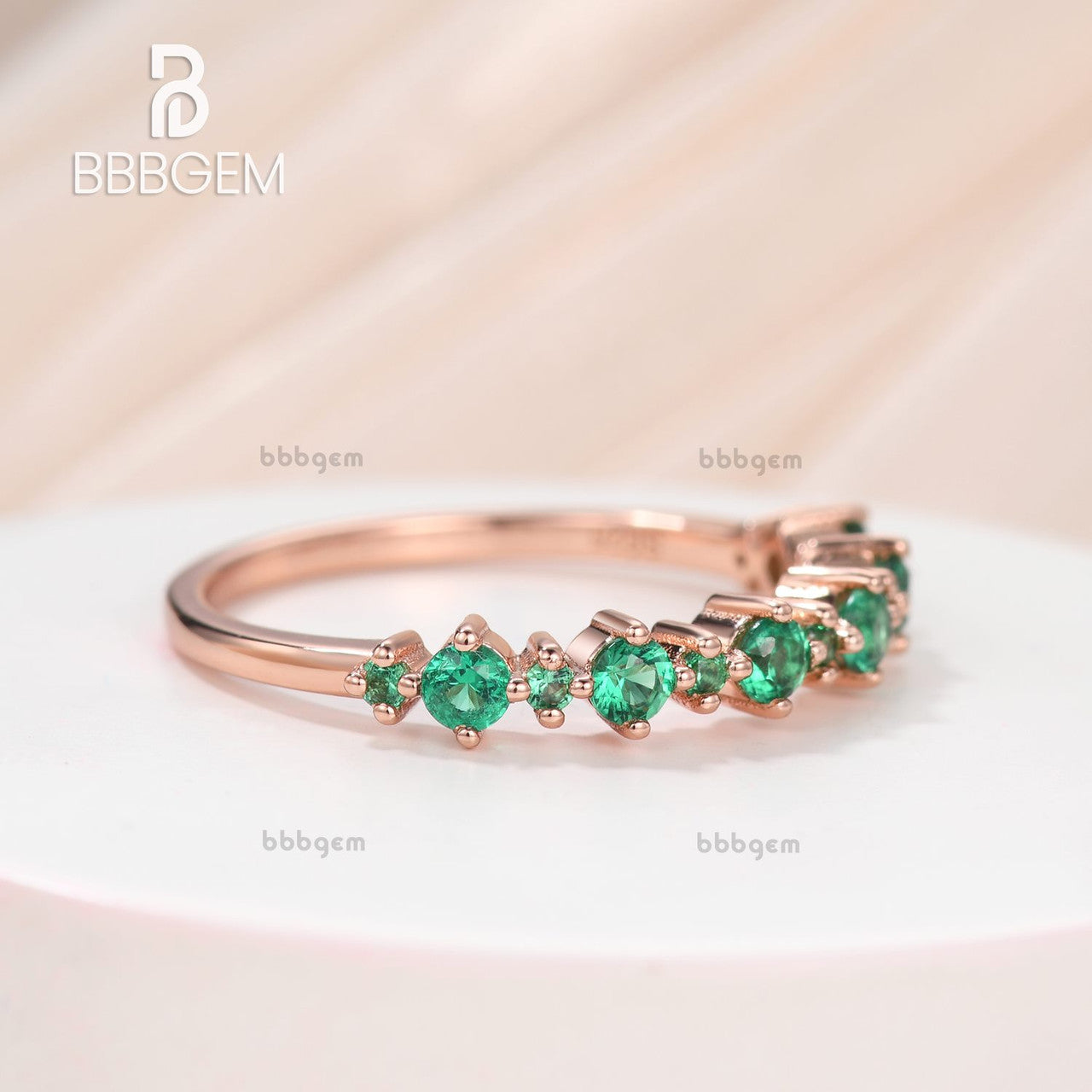 Delicate Shared-Prong Eternity Band Lab Emerald 13pcs Anniversary Band in Rose Gold
