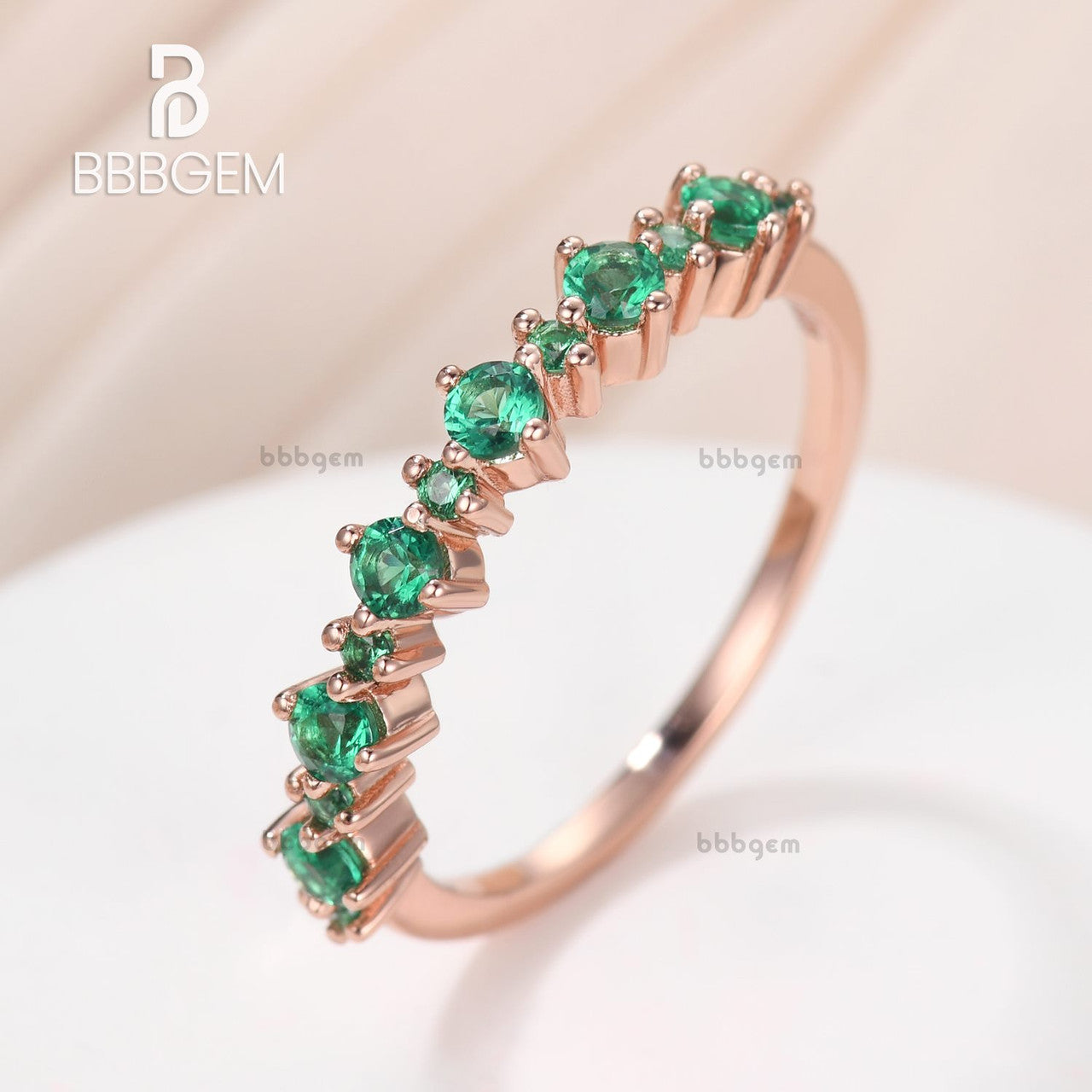 Delicate Shared-Prong Eternity Band Lab Emerald 13pcs Anniversary Band in Rose Gold