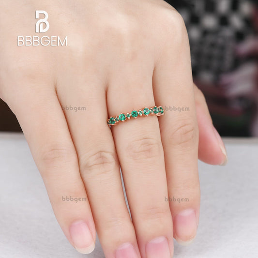 Delicate Shared-Prong Eternity Band Lab Emerald 13pcs Anniversary Band in Rose Gold