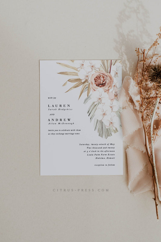 Pampas Grass Boho Wedding Invitation | Lauren