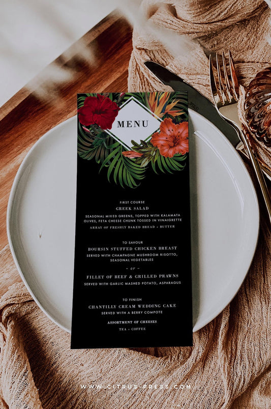 Tropical Wedding Reception Menu Diy Printable Template