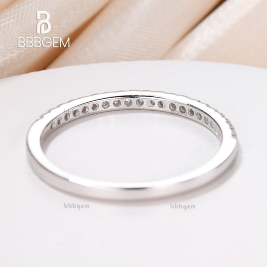 Diamond Wedding Rings For Her 14k Rose Gold Thin Pave 1/2 Half Eternity Band Stacked Ring