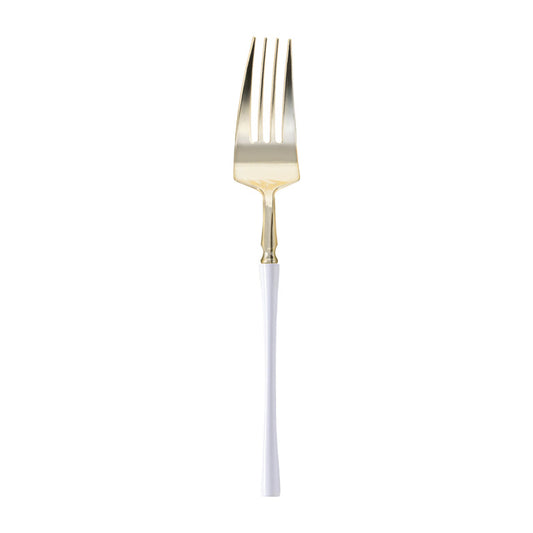 Gold with White Handle Moderno Disposable Plastic Dinner Forks