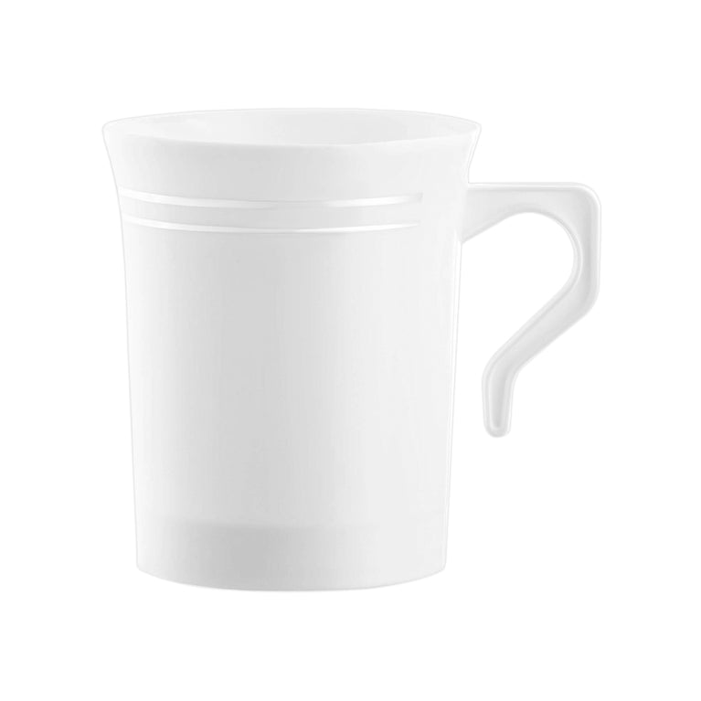 8 oz. White with Silver Edge Rim Round Plastic Coffee Mugs