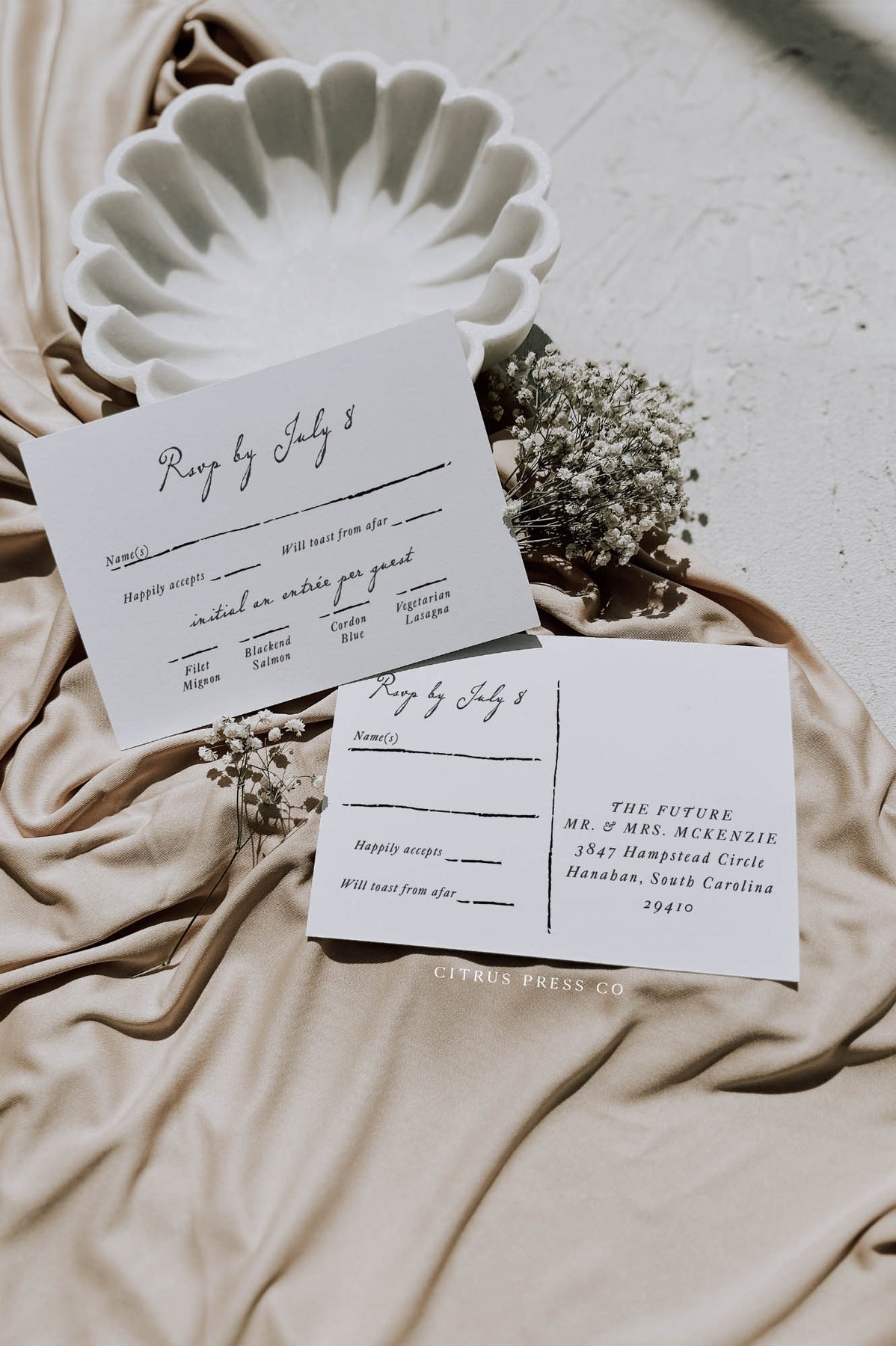 Doodle Blue Floral Wedding RSVP | Catherine