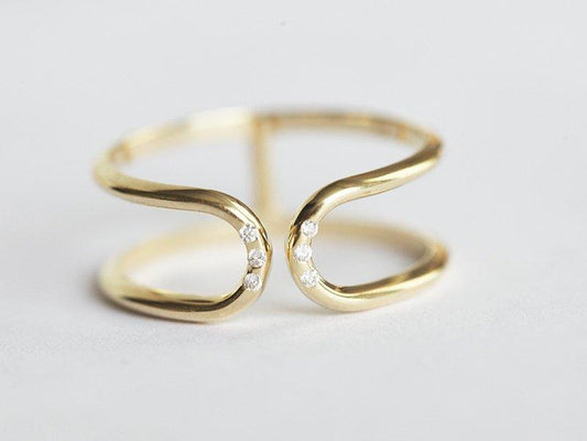 Double flush diamond open band ring