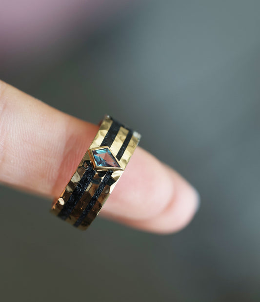 Double Inlay Men's Band with Kite Alexandrite