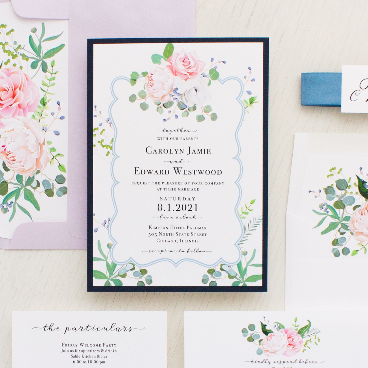 Dusty Blue Floral Wedding Invitations