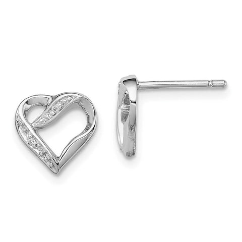 Diamond Ribbon Heart Post Earrings in Sterling Silver