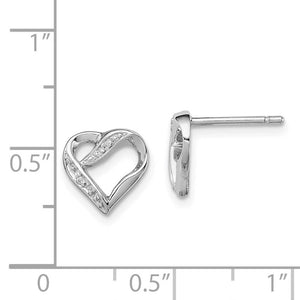 Diamond Ribbon Heart Post Earrings in Sterling Silver