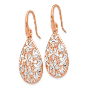 Floral Filigree Teardrop Dangle Rose Gold Tone Plated Silver Earrings