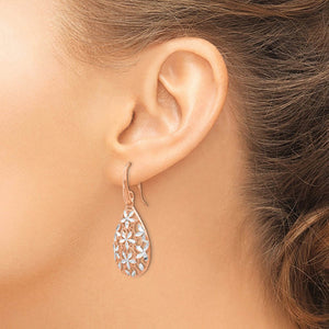 Floral Filigree Teardrop Dangle Rose Gold Tone Plated Silver Earrings