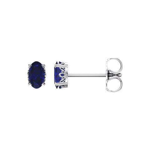 14k White Gold Stud Earrings with Oval Lab Created Blue Sapphire