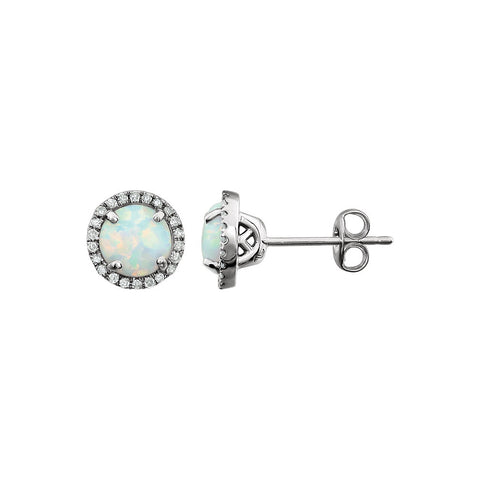Halo Style Created Opal & Diamond Earrings in 14k White Gold