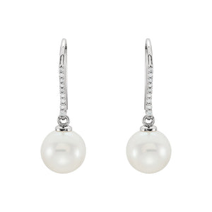 Freshwater Cultured Pearl & Diamond Dangle Earrings in 14k White Gold
