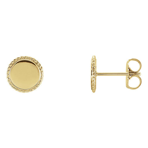 (5/16 Inch) 14k Yellow Gold Engravable Rope Edge Circle Earrings