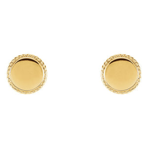 (5/16 Inch) 14k Yellow Gold Engravable Rope Edge Circle Earrings