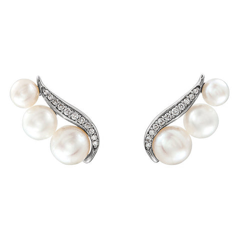 114k White Gold FW Cultured Pearl & 1/10 CTW Diamond Ear Climbers