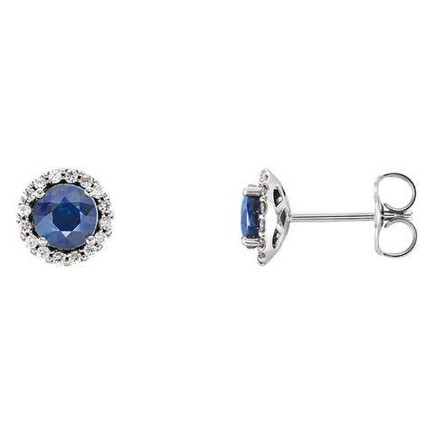 14k White Gold Blue Sapphire & 1/6 CTW (G-H, I1) Diamond Earrings