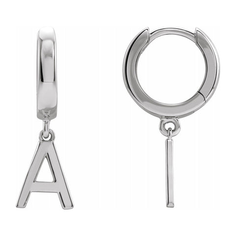 Single, 14k White Gold Initial A-Z Dangle Hoop Earring, 21mm