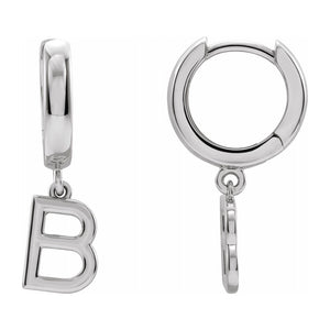 Single, 14k White Gold Initial A-Z Dangle Hoop Earring, 21mm