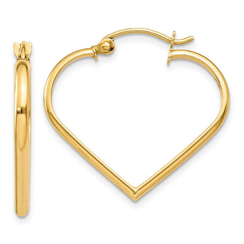 2mm, 14k Yellow Gold Heart Hoop Earrings