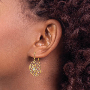 Intricate Blossom Earrings in 14k Yellow Gold and Rhodium