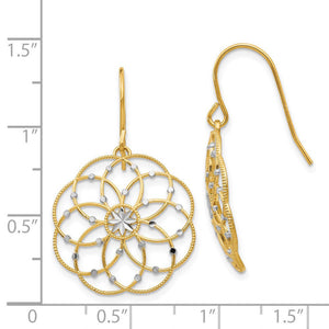Intricate Blossom Earrings in 14k Yellow Gold and Rhodium