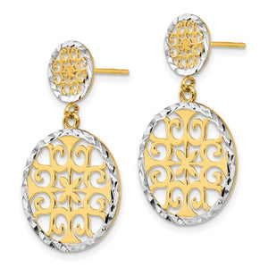 2-tone Diamond-cut Circle Drop Earrings in 14k Yellow Gold and Rhodium