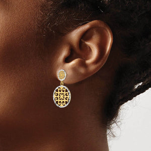 2-tone Diamond-cut Circle Drop Earrings in 14k Yellow Gold and Rhodium