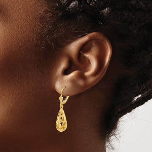 Teardrop Foliage Dangle Lever Back Earrings in 14k Yellow Gold