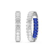 Inside-Out Emerald Shape Diamond and Created Sapphire Hoop Earring