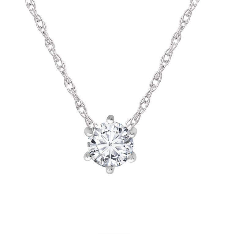 Iconic White Gold Six Prong Lab Grown GH SI DIamond Solitaire Necklace