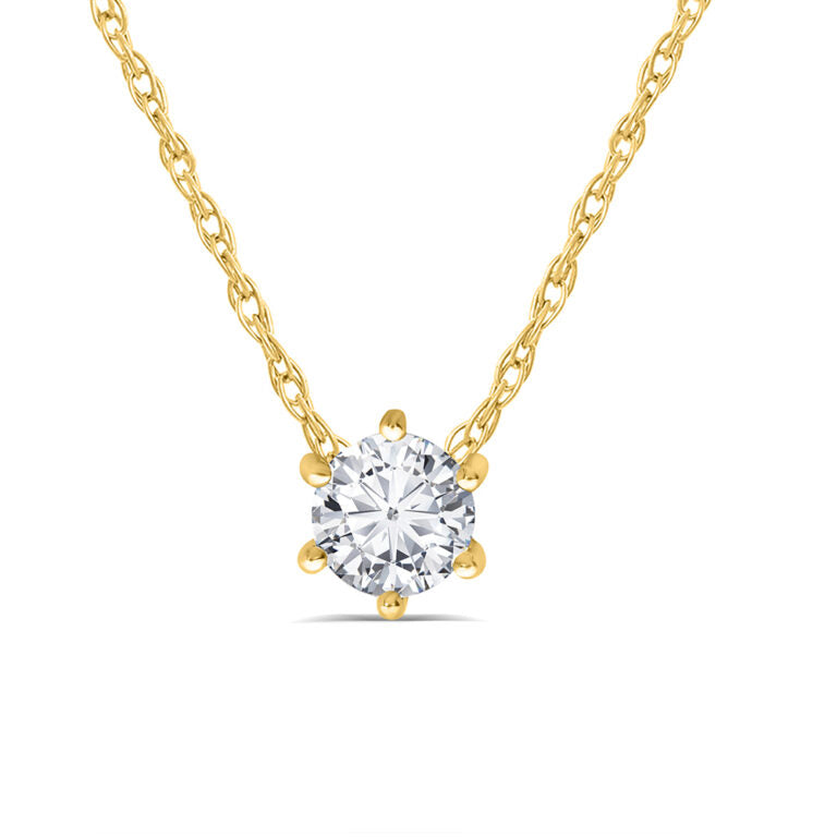 Iconic Yellow Gold Six Prong Lab Grown GH SI DIamond Solitaire Necklace