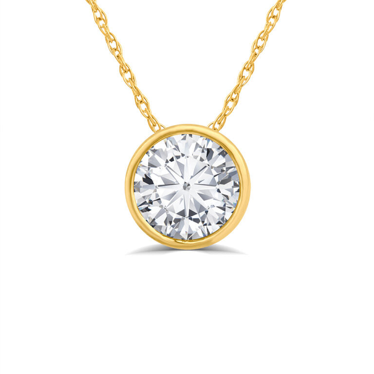 Floating Yellow Gold Bezel Set Lab Grown Diamond Solitaire Necklace