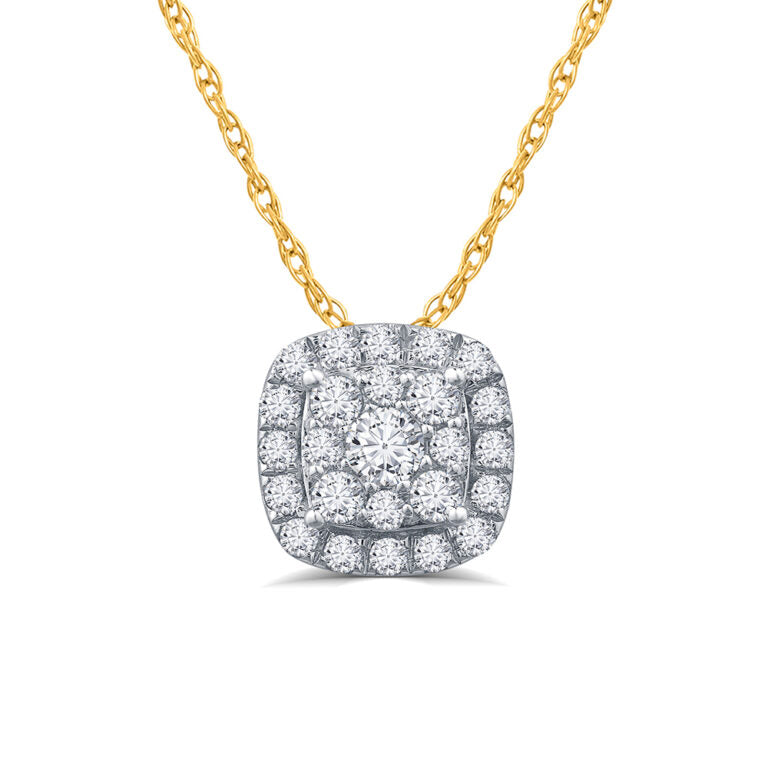 Exceptional Cushion Shaped Yellow Gold Lab Grown Diamond Cluster Necklace