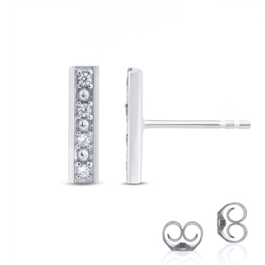 Dainty Sterling Silver Diamond Accent Bar Earrings