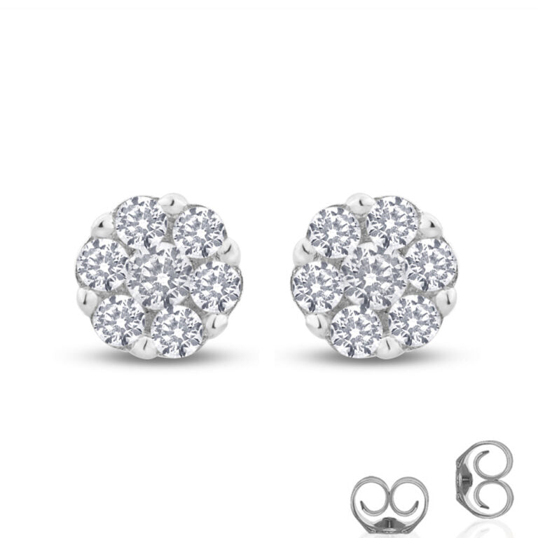 Floral Lab Created Cluster Diamond Stud Earring